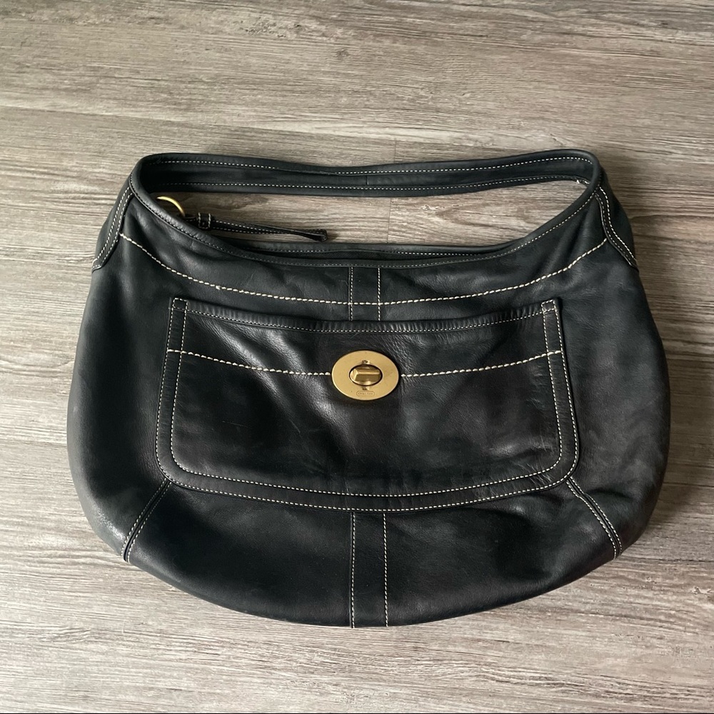 Coach Black Leather Shoulder Bag with Gold Accent